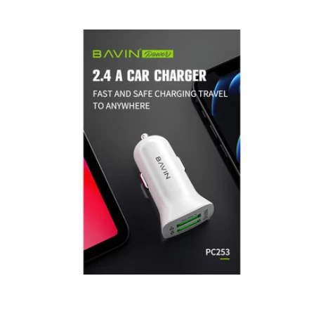 Bavin auto punjač 2XUSB-A 2,4A bela - PC253