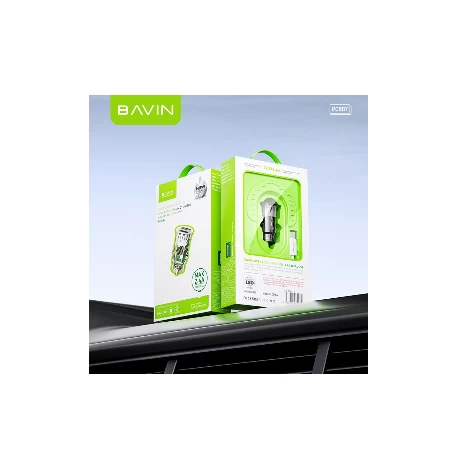 Bavin auto punjač 2.4A Dual 2xUSB-A + kabl type-A na type-C crna