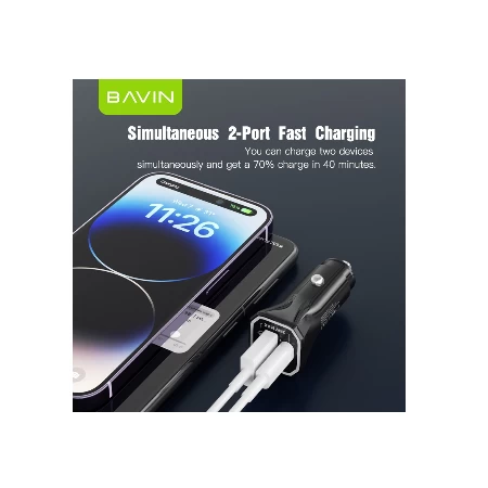 Bavin auto punjač  PD20W QC3.0 USB-A + USB-C crna - PC875BK