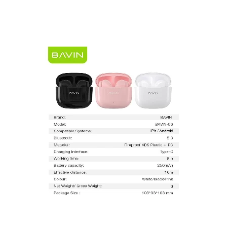 Bavin slušalice wireless earbuds crna - BA-61