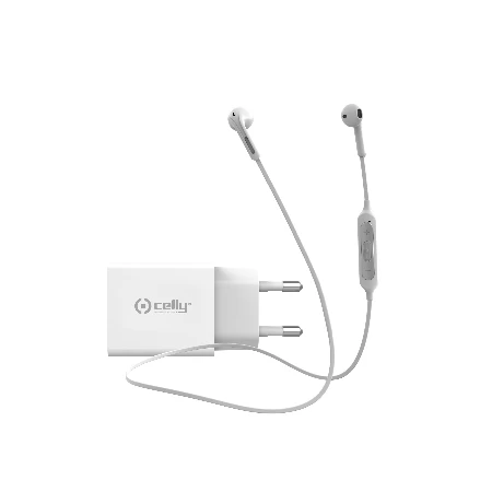 Celly  bluetooth slušalice + punjač 18W USB-C bela