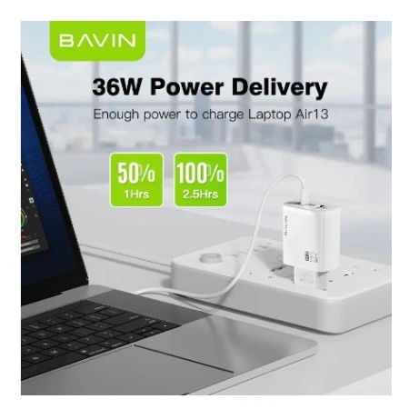 Bavin punjač 36W USB-A + USB-C bela - PC908Y