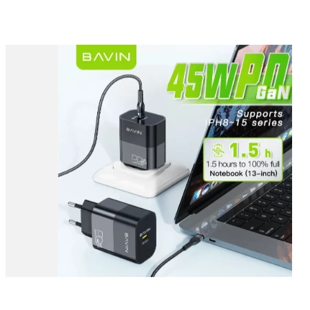 Bavin punjač  GaN 45W-PD USB-C crna - PC986Y