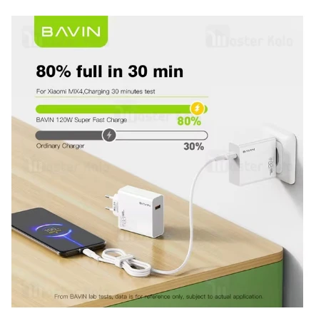 Bavin punjač 120W USB-A + kabl type-C bela - PC953Y