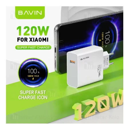 Bavin punjač 120W USB-A + kabl type-C bela - PC953Y