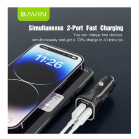 Bavin Auto punjač 20W PD QC3,0 USB&Type C bela - PC875