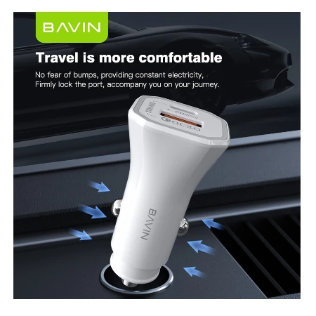 Bavin Auto punjač 20W PD QC3,0 USB&Type C bela - PC875