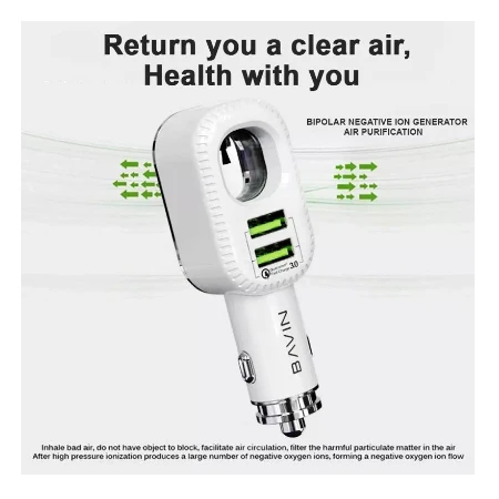 Bavin Auto punjač&sterilizator 36W PD QC3,0 2XUSB +kabl Lightning  bela - PC285