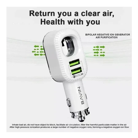 Bavin Auto punjač&sterilizator 36W PD QC3,0 2XUSB + kabl type-C bela - PC285