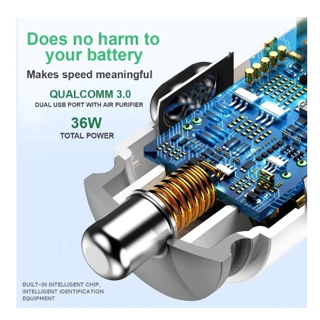 Bavin Auto punjač&sterilizator 36W PD QC3,0 2XUSB + kabl type-C bela - PC285