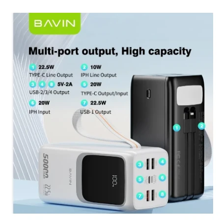 Bavin Power bank 50000mAh 22.5W PD20W bela - PC1032S