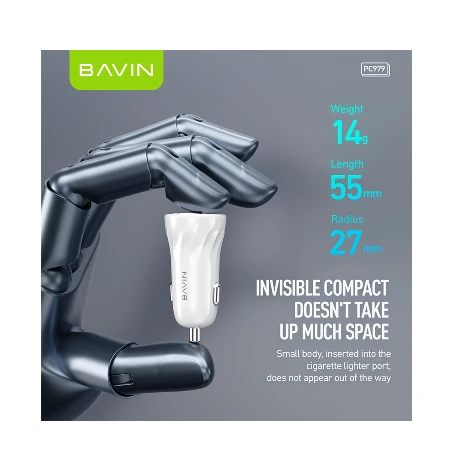 Bavin Auto punjač 2xUSB + kabl Micro crna - PC979