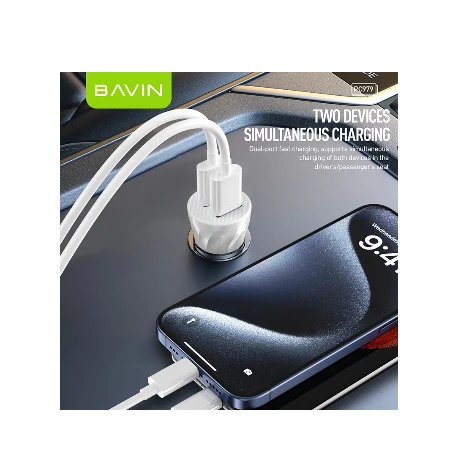 Bavin Auto punjač 2xUSB + kabl Micro crna - PC979
