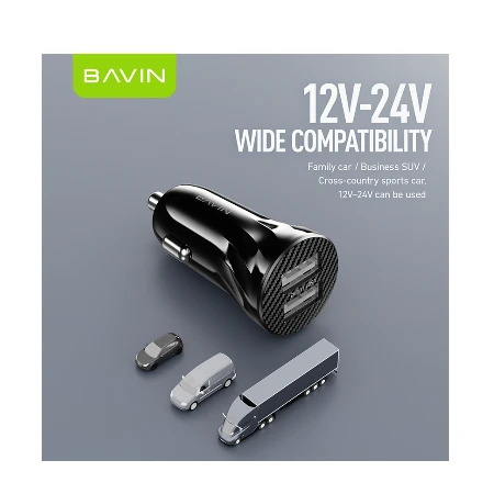 Bavin Auto punjač 2xUSB + kabl Lightning crna - PC979
