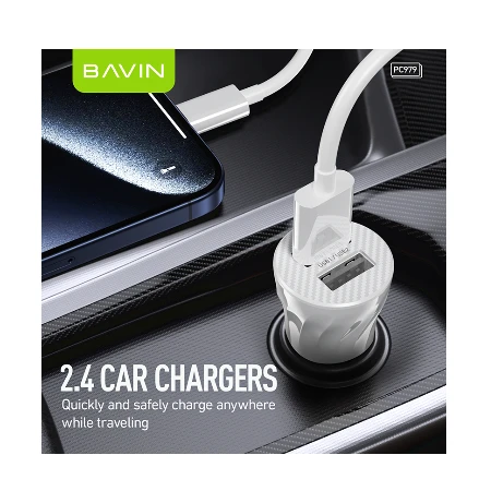 Bavin Auto punjač 2xUSB + kabl Lightning crna - PC979