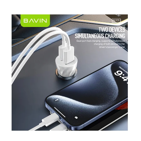 Bavin Auto punjač 2xUSB + kabl Lightning crna - PC979