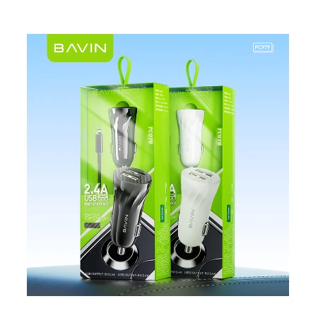 Bavin Auto punjač 2xUSB + kabl Lightning crna - PC979