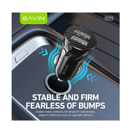 Bavin Auto punjač 2xUSB + kabl Lightning crna - PC979
