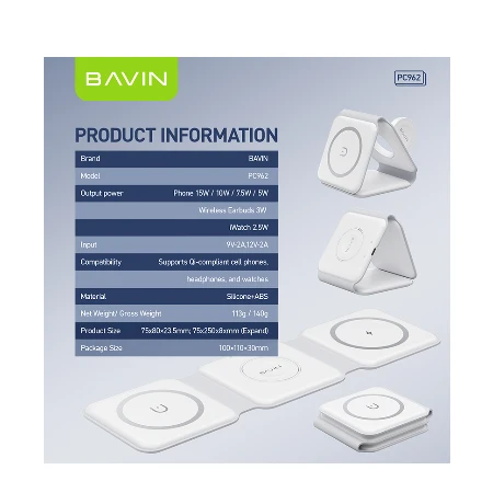 Bavin bežični punjač 3u1 Magnetic bela - PC962