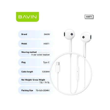 Bavin slušalice Type-C bela - HX871