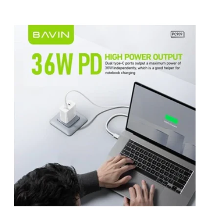 Bavin punjač 36W 2x Type-C bela - PC909Y