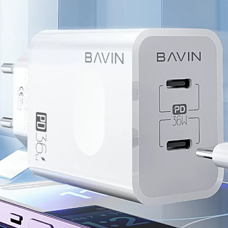 Bavin punjač 36W 2x Type-C bela - PC909Y