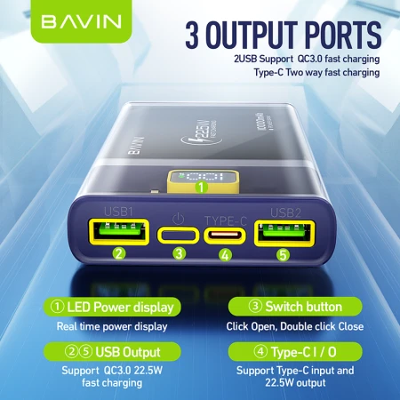 Bavin Power bank 10 000mAh 22.5W - PC002 crna